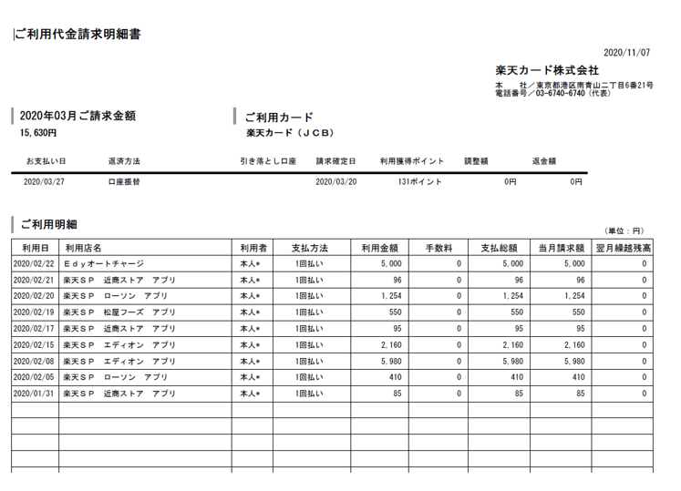 楽天 カード 明細 pdf